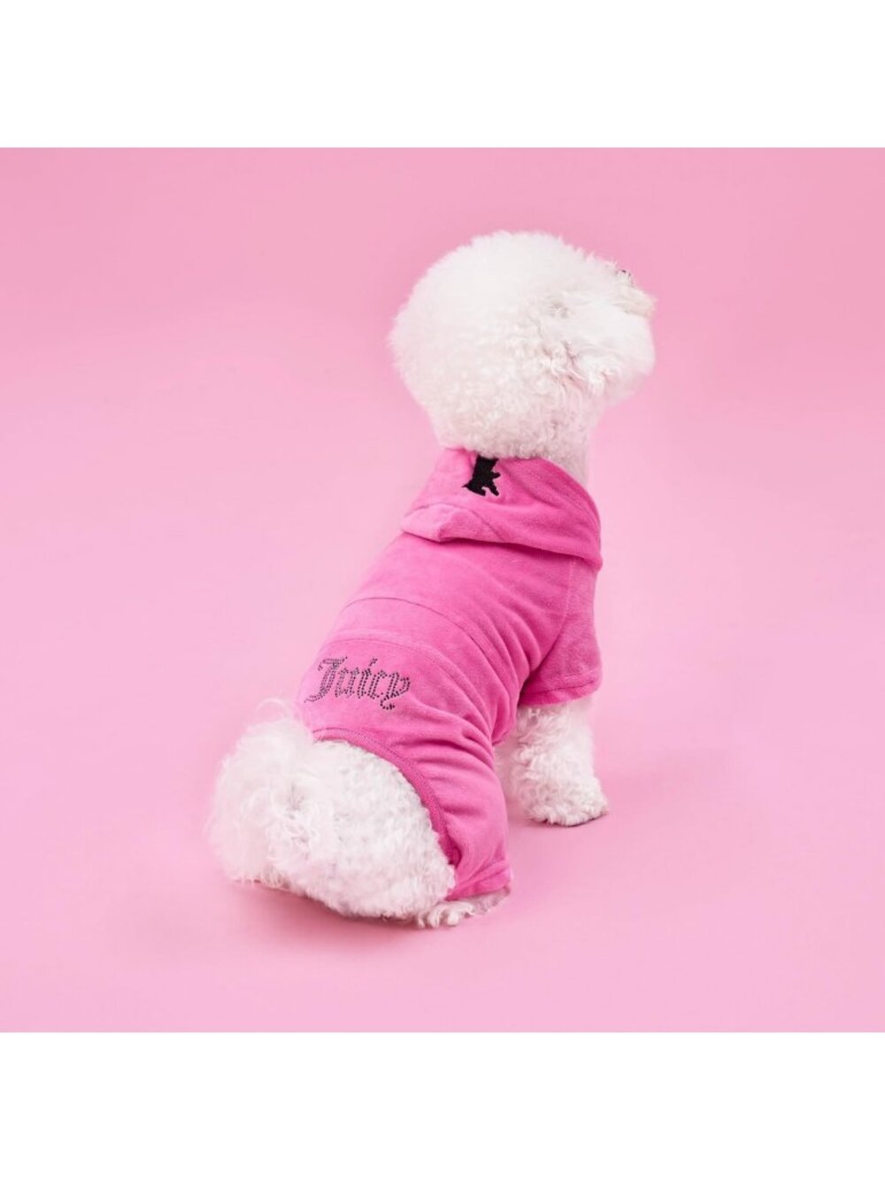 Stylish Hooded Velour Tracksuit for Small Dogs & Cats - Hot Pink - XS/S, Bling
